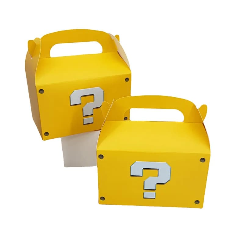 12Pcs Large Yellow Question Mark Candy Box With Handle Wedding Favor Gift Box Fold Bread Packaging Bag Birthday Party Decoration