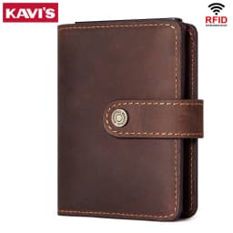 Crazy Horse Leather Card Holder Short Mini Wallets for Men with RFID Protection Aluminum Pop Up Smart Wallet with Zipper Pocket