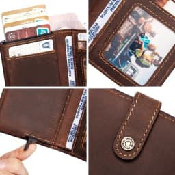 Crazy Horse Leather Card Holder Short Mini Wallets for Men with RFID Protection Aluminum Pop Up Smart Wallet with Zipper Pocket