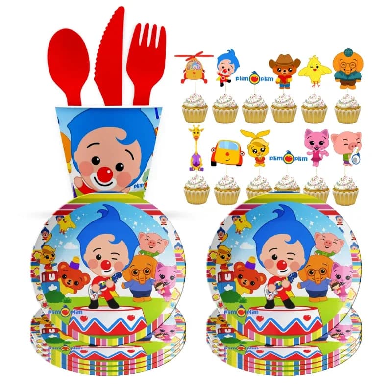 Cartoon clow Theme Baby Shower Toy Gift Disposable Napkins Plate Cups Digital Balloon Banner Children Birthday Party Decorations