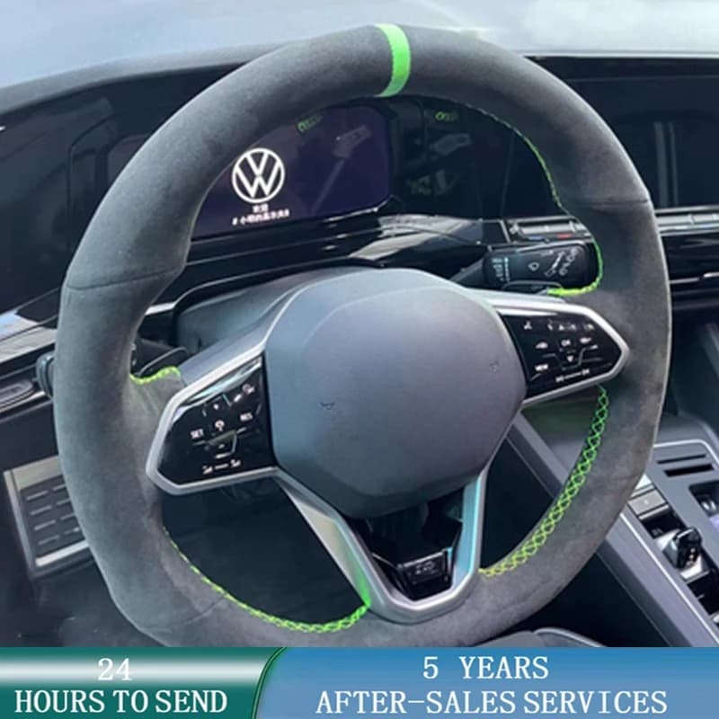 Car Steering Wheel Cover Customized Non-Slip Suede Braid For Volkswagen VW Atlas Golf 8 Mk8 Jetta Sharan Passat B9 Tiguan