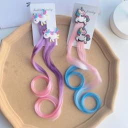 2pcs Kids Unicorn Colorful Wig Hair Pin Children Hair Clips Fake Twist Gradient Braid Headdress Girls Hair Accessories