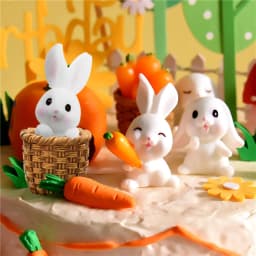 Cartoon Rabbit Toy Cake Toppers Soft Pottery Animals Mini Bunny Figurines Cake Decoration Baby Shower Easter Kids Birthday Party
