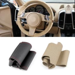 For Porsche Cayenne Panamera 2010 2011 2012 Braids on Car Steering Wheel Hand Stitched Perforated Microfiber Leather Cover Trim