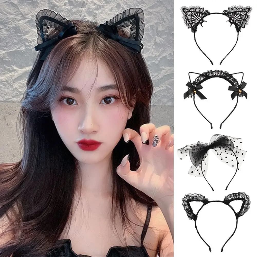 Cute Lace Cat Ears Headband Fancy Dress Hairband Women Girls Cosplay Headwear Masquerade Anime Costume Party Hair Accessories
