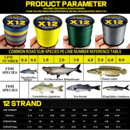 GHOTDA 12 Strands Braided Fishing Lines Fishing Braid Multifilament PE Line for Sea Fishing 25-120Lbs 1000M 500M 300M 100M