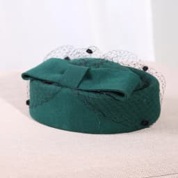 Women Wool Bow Hat with Veil, Cashmere Stewardess Cap for Winter,Celebrity Style Party Wedding Fascinator Hat for Women Ladies
