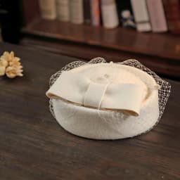 Women Wool Bow Hat with Veil, Cashmere Stewardess Cap for Winter,Celebrity Style Party Wedding Fascinator Hat for Women Ladies