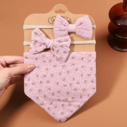 3Pcs/Set Muslin Cotton Baby Bib Newborn Bows Headband Triangle Print Saliva Towel Infant Boy Girl Feeding Burp Cloth Shower Gift