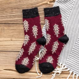 Japanese Style Autumn Winter Women Wool Socks Clay-colored Chiffon Ladies Warm Socks with Christmas Tree Thickened 134