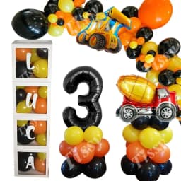 1set Number Balloon Tower Vehicle Excavator Truck Balloons for Boy's Construction Birthday Party Decorations DIY Gifts Supply