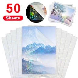 50 Sheets A4 Cold Laminating Film Holographic Sand Foil Adhesive Tape Back Stars Hot Stamping On Paper DIY Package Color Card