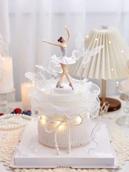 White Pink Ballet Girls Decoration Hook Flower Happy Birthday Cake Topper Wedding Bride for Party Supplies Baking Love Gifts