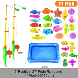 Kids Fishing Toy Set Play Water Toys for Baby Magnetic Rod and Fish with Inflatable Pool Outdoor Sport Toys for Children