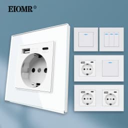 EIOMR Wall Type C Power Outlet Wall Light Switch 16A AC 220V 5V 2.1A with Usb Ports Quick Charge EU Standard USB Charging Socket