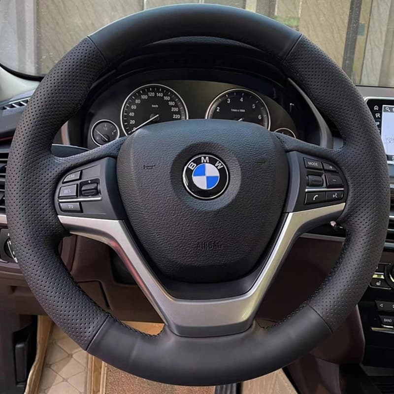 Car Accessorie For BMW X5 F15 2013 2014-2018 X6 F16 2015 -2019 Hand Stitch Microfiber Leather Braid Car Steering Wheel Cover