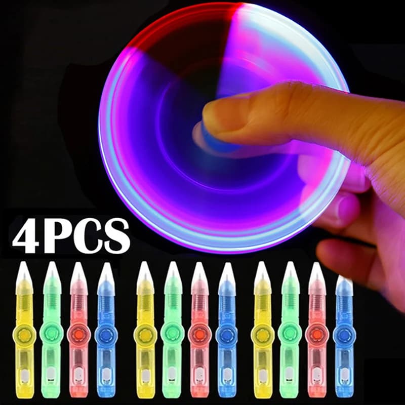 Glow Rotating Spinning Gaming Pen Cool LED Colourful Luminous Flash Ball Point Stress Relief Toys Ballpoint Pen with Battery