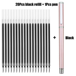 1+20Pcs Metal Gel Ink Sign Pen Rotating 0.5MM Black Switzerland Refill Business Signing School Office Stationery Ballpen