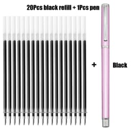 1+20Pcs Metal Gel Ink Sign Pen Rotating 0.5MM Black Switzerland Refill Business Signing School Office Stationery Ballpen