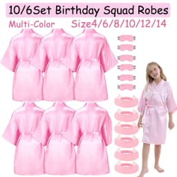 10/6Packs Birthday Squad Robes Spa Party Girls Queen Robe Soft Silk Satin Kimono Bathrobes DIY Bathrobes with Blindfold Headband