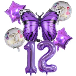 6pcs Purple Butterfly Foil Balloons Set 40inch Purple Number Helium Balloon Birthday Party Decorations Kids Baby Showers Girl