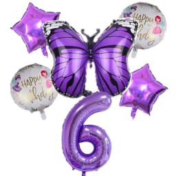 6pcs Purple Butterfly Foil Balloons Set 40inch Purple Number Helium Balloon Birthday Party Decorations Kids Baby Showers Girl