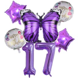 6pcs Purple Butterfly Foil Balloons Set 40inch Purple Number Helium Balloon Birthday Party Decorations Kids Baby Showers Girl