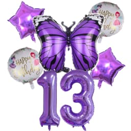6pcs Purple Butterfly Foil Balloons Set 40inch Purple Number Helium Balloon Birthday Party Decorations Kids Baby Showers Girl
