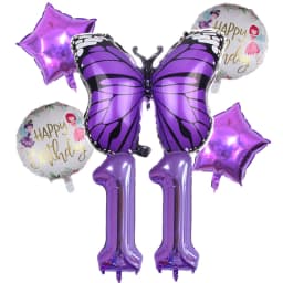 6pcs Purple Butterfly Foil Balloons Set 40inch Purple Number Helium Balloon Birthday Party Decorations Kids Baby Showers Girl