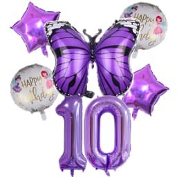 6pcs Purple Butterfly Foil Balloons Set 40inch Purple Number Helium Balloon Birthday Party Decorations Kids Baby Showers Girl