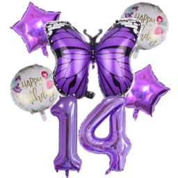 6pcs Purple Butterfly Foil Balloons Set 40inch Purple Number Helium Balloon Birthday Party Decorations Kids Baby Showers Girl