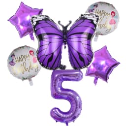 6pcs Purple Butterfly Foil Balloons Set 40inch Purple Number Helium Balloon Birthday Party Decorations Kids Baby Showers Girl