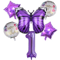 6pcs Purple Butterfly Foil Balloons Set 40inch Purple Number Helium Balloon Birthday Party Decorations Kids Baby Showers Girl