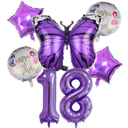 6pcs Purple Butterfly Foil Balloons Set 40inch Purple Number Helium Balloon Birthday Party Decorations Kids Baby Showers Girl