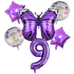 6pcs Purple Butterfly Foil Balloons Set 40inch Purple Number Helium Balloon Birthday Party Decorations Kids Baby Showers Girl