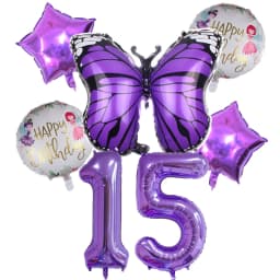 6pcs Purple Butterfly Foil Balloons Set 40inch Purple Number Helium Balloon Birthday Party Decorations Kids Baby Showers Girl