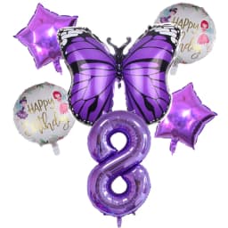 6pcs Purple Butterfly Foil Balloons Set 40inch Purple Number Helium Balloon Birthday Party Decorations Kids Baby Showers Girl