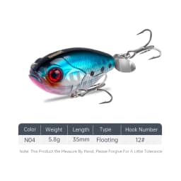 Kingdom Fishing Lure 35mm 5.4g Topwater Whopper Plopper Lure Floating Wobbler Artificial Hard Bait with Popper Pike Fishing