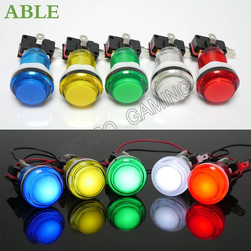 Arcade Push Button 33mm transparent Muilt Colour With Led Light Micro Switch Round For Arcade Machine Parts