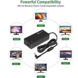 For LG Monitor Power Cord 19V DC Power Supply Adapter for LG Electronics Monitor 32" 27" 24" 23" 22" 20" 19" LCD LED HD TV Monit