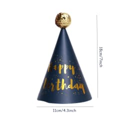 Happy Birthday Cone Hat Girls Boys Pink Black Gold Hats with Pom Poms Paper Cone Striped Dot Hat Birthday Party Decor Supplies