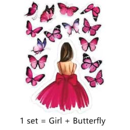 1 Set Girl's Back Butterfly Happy Birthday Cake Toppers Pink DIY Wedding Party Cake Topper Dessert Decoration Baby Shower Gift