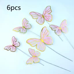 1 Set Girl's Back Butterfly Happy Birthday Cake Toppers Pink DIY Wedding Party Cake Topper Dessert Decoration Baby Shower Gift