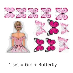 1 Set Girl's Back Butterfly Happy Birthday Cake Toppers Pink DIY Wedding Party Cake Topper Dessert Decoration Baby Shower Gift