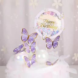 1 Set Girl's Back Butterfly Happy Birthday Cake Toppers Pink DIY Wedding Party Cake Topper Dessert Decoration Baby Shower Gift