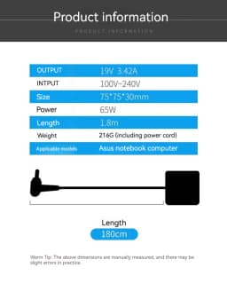 19V 3.42A 65W 4.0*1.35MM Laptop Ac Adapter Charger For Asus A540S X540SC K556U F556UB A541SA U38DT UX301 F540S R540SC X556UQ