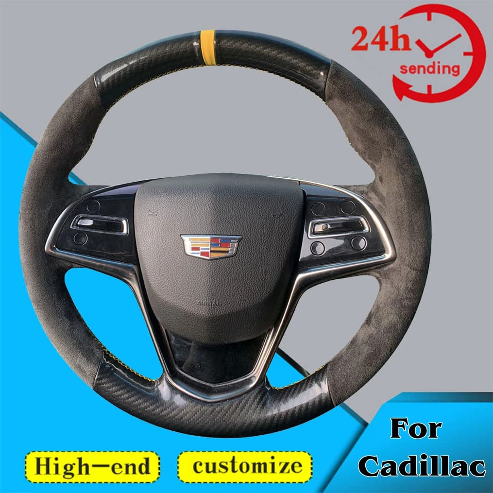 Custom Suede Carbon Fiber Car Steering Wheel Braid Cover 100% Fit For Cadillac CTS 2014-2016 ATS 2013-2015 Car Accessories