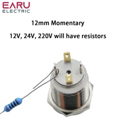 12mm Reset Metal Button Start Stop Power Switch with LED Light 5V 12V 24V Small Button Inching Switch Waterproof and Dustproof