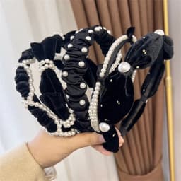 Winter Solid Velvet Bezel Women Girl Broadside Hair Bands  Pearl Cross Headband Hair Hoop Fashion Black Leather Braided Hairband