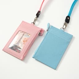 Leather Credit Card Holder with Neck Lanyard Women Men Multi-card Coin Money Key Card Wallet Student Bus ID Card Bags Purse Bag